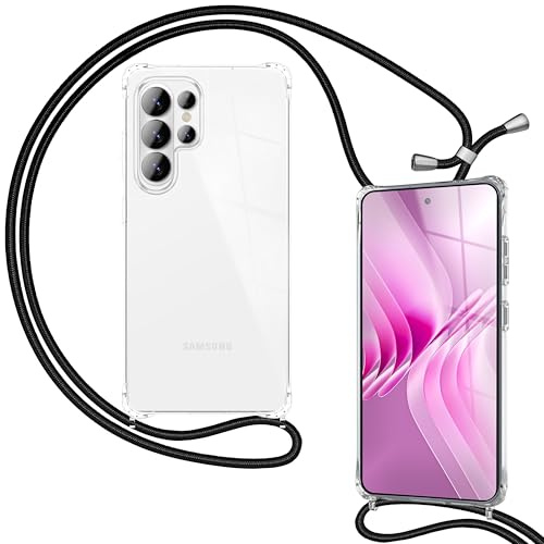 NALIA Handykette für Samsung Galaxy S26 Ultra - Hülle, Mitternacht Schwarz | Kordel ca. 1,60m für Crossbody, Ösen fest im Rahmen eingegossen, Massive Metallenden, Verstärkte Ecken, HANGIT PRO