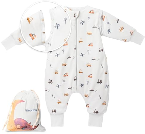 Mababu Baby Schlafsack mit Füßen 0,5 TOG – Sommer & Übergangszeit – 100% GOTS Bio-Baumwolle – Babyschlafsack mit abnehmbaren Ärmeln & umklappbaren Bündchen