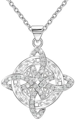 Empha Keltischer Knoten Hexenknoten Halskette, 925 Sterling Silber Offene Arbeit Anhänger Kette mit Zirkonia Wicca Hexen Schmuck Geburtstagsgeschenk für Damen Frauen