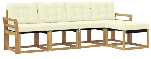 vidaXL Outdoor-Sofagarnitur mit Kissen 5 pcs Weiß und Creme, Gartenmöbel, modernes, langlebiges Outdoor-Sofa, Eckset für Terrasse, Bequeme Lounge und Sitzgelegenheit
