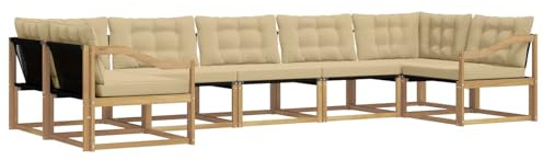 vidaXL Outdoor-Sofagarnitur mit Kissen 7 pcs Weiß und Beige, Elegantes Garten-Sofa, modernes Outdoor-Sofa, robuste Lounge-Möbel für gemütliche Treffen