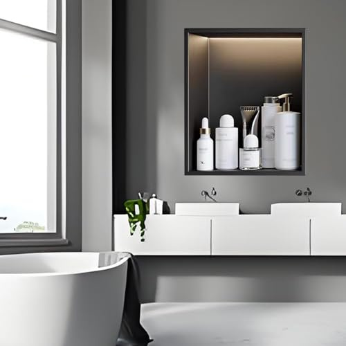 WEKONUMEX Wandnische für die Dusche, Edelstahl Einbauleuchte Dusche Nische Einbau Fliesenfrei Badezimmer Wand Organizer Schwarz Mehrere Größen(32x32cm)