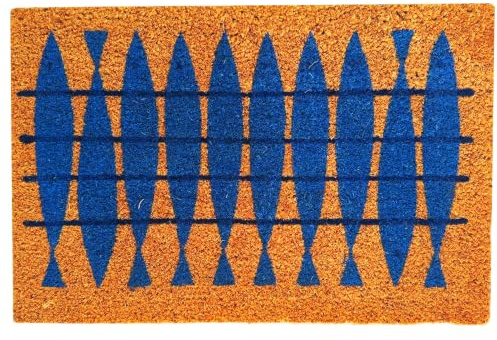 Relaxdays Fußmatte Kokos 60x40, Türvorleger Fische, rutschfest, Mehrfarbig | wetterfest, Fußabstreifer innen & außen