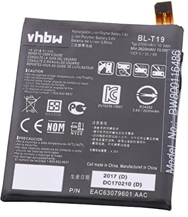 vhbw Akku kompatibel mit LG Nexus 5X LTE, 5X Handy Smartphone Telefon (2600 mAh, 3,8 V, Li-Polymer)