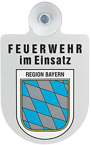 Alu Saugnapf Wappen Schild Feuerwehr im Einsatz mit Wappen Bayern