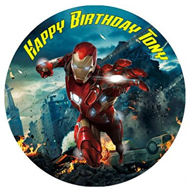 IRON MAN PERSONALISED EDIBLE BIRTHDAY CAKE TOPPER 8 CIRCLE (ICING SHEET)