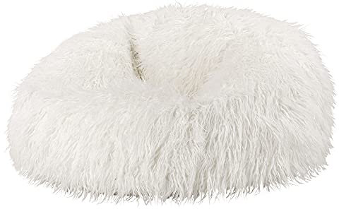 Icon Kunstfell Sitzsack, Mongolisch Weiß, Sitzsack Erwachsene mit Füllung, Bean Bag, Flauschig Sessel, Lounge Sessel, Lounge Stuhl, Schlafzimmer, Wohnzimmer, Wohnzimmer Möbel