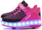 Aikuass - Scarpe da ginnastica a rotelle con luci a LED, ricaricabili tramite USB, per ragazzi e ragazze e bambini, rosa (1- Rosa-Ruote doppie), 18 EU