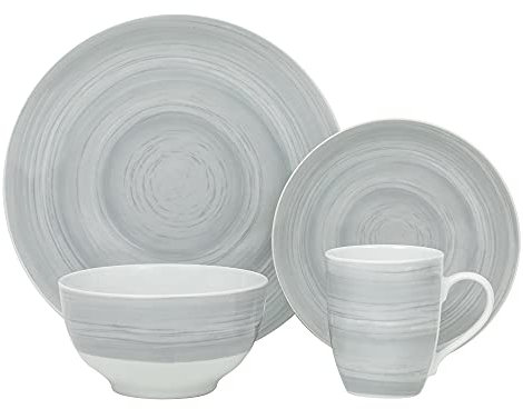 Safdie & Co. Premium-Essgeschirr-Set, 16-teilig, grauer Stein