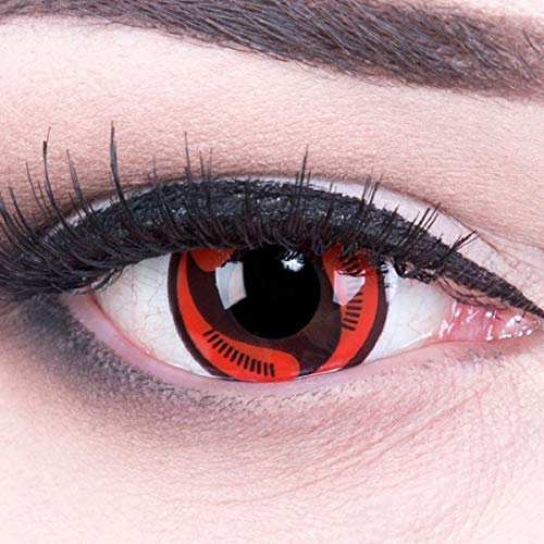 Meralens 1 Paar Farbige Anime Sharingan Kontaktlinsen Itachis Manga rot schwarz perfekt zu Manga Hereos of Cosplay Halloween mit gratis Kontaktlinsenbehälter rote 12 Monatslinsen ohne Stärke