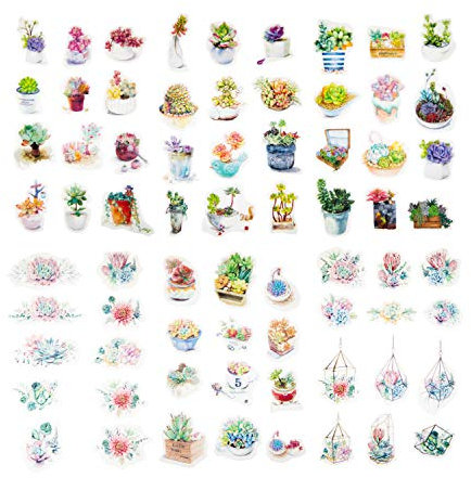 Oblique Unique® 70 Sticker Blumen Sukkulente Aufkleber Vintage Retro gezeichnet Matt Deko Dekoration Verzierung Scrapbooking Basteln Kinder