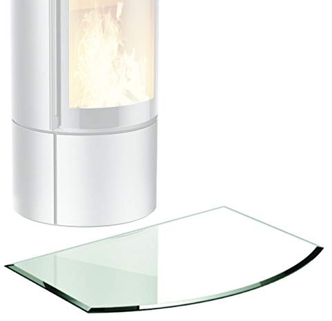 BIJON Glasplatte Segmentbogen für Kaminofen mit Dichtlippe, Glasbodenplatte - Funkenschutzplatte Glas mit Facettenschliff, Kamin Hitzeschutz, ESG Sicherheitsglas 65 x 100 cm x 6mm
