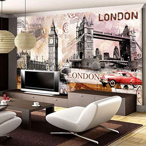 Papier peint Mural 3D Style rétro Architecture London Tower Bridge Photo Papier peint Restaurant Club Ktv Bar Décoration Mural Papier Peint 3D Faux Cuir Vinyle Mural Chambre Salle-300cm×210cm