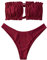 ZAFUL Damen Bikini Set, schulterfrei Bandeau mit Kordelzug & Rüschen High Cut Einfarbig Bademode (A-Weinrot,M)