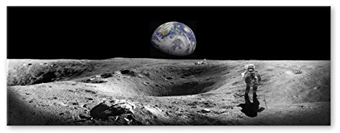 STYLER Glasbild Earth 50 x 125 cm I Wandbild aus Glas I Bild Wohnzimmer Schlafzimmer Küche I Weltraum Galaxie Universum Erde Mond Weltall Astronaut I groß XXL Querformat modern