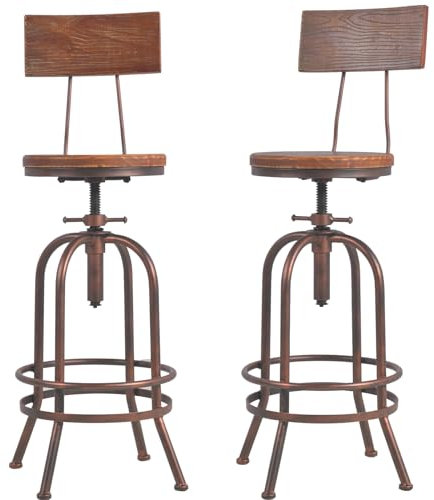 BOKKOLIK Set mit 2 industriellen Barhockern, drehbarer Holzsitz, Barhocker, höhenverstellbar, 66–81,8 cm, Küchen-Esszimmerstühle