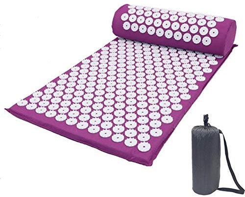 POOPFIY Massagekissen Massage Yoga-Matte Akupressur Stress abzubauen Zurück Körperschmerzstachel Mat Akupunktur-Massage-Yoga-Matte mit Kissen, mit Tragetasche,Lila