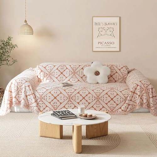 SHANNA Sofa Überwurfdecke 1/2/3/4 Sitzer, Chenille AB Vintage Jacquard Fransen Sofabezug L Form U Ecksofa Große Sofa Überzug, Vielseitige Sofaüberwurf Couch Überzug Sofa Cover Futonbezug mit Quaste
