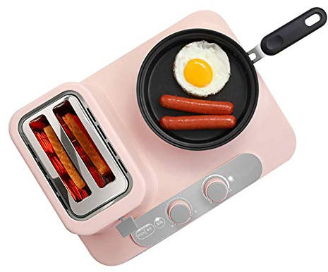 YDHBD Grille-Pain 3-en-1 avec Électrique Skillet Et Frying Pan, Multifonction Machine À Déjeuner pour Toast Nouilles Oeuf Frit Ailes De Poulet, Réglage À 6 Vitesses, 1320W Haute Puissance,Rose