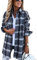 ORANDESIGNE Veste en Laine Carreaux Manches Longues Oversized Mode Femme Surchemise Gris XXL