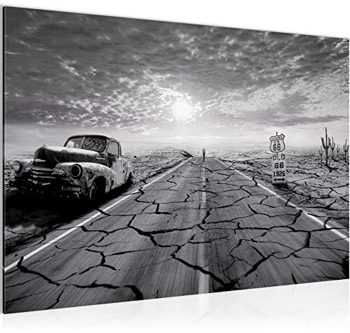 Runa Art Bild Auto Route 66 Modern Wandbilder Wohnzimmer 1 Teilig - Made In Germany - USA Schwarz Weiss Flur 600315c