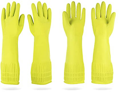 DABOGOSA 2 pares de guantes de goma (verde, L) – guantes largos de goma para lavar platos