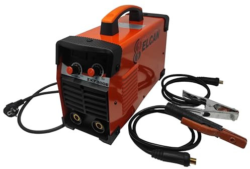 ELCAN Saldatrice inverter per saldare elettrodi rivestiti (MMA) a 200 Amp DC (DC continua) digitale professionale con pinza massa e portaelettrodi e regolazione della forza dell'arco