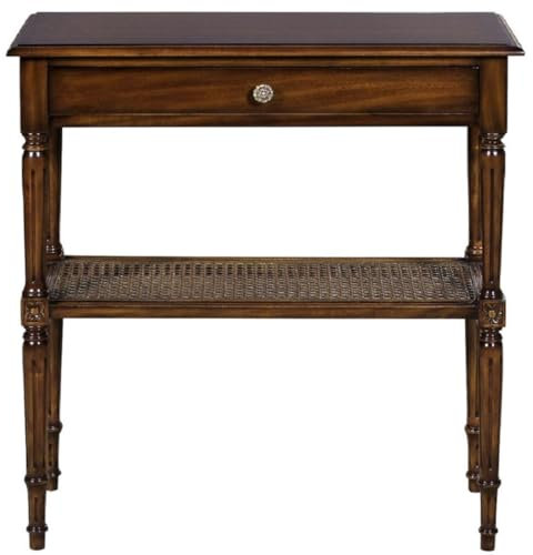 Casa Padrino Luxus Jugendstil Nachtkommode Braun 71 x 28 x H. 76 cm - Eleganter Massivholz Nachttisch - Beistelltisch mit Schublade und Rattan Regal - Schlafzimmer Möbel