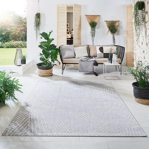 Steffensmeier Indoor Outdoor Teppich Öland Balkon Terrasse Küche Garten wasserfest Kunststoff, strapazierfähig, Kristall Silber Beige, 135x190 cm