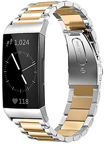AISPORTS Compatible with Fitbit Charge 4/3 Strap Stainless Steel for Women Men, Solid Adjustable Sport Wristband Metal Buckle Bracelet Replacement Strap for Fitbit Charge 4/3