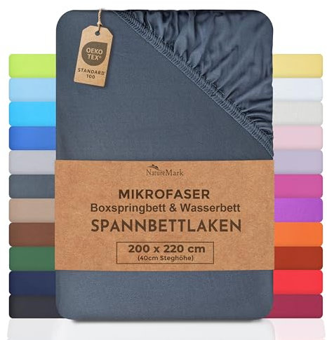 NatureMark Microfaser Boxspringbett & Wasserbett Spannbettlaken 200 x 220 cm - 40 cm Steghöhe - 200x220cm Spannbetttuch - 100% Polyester, Grau