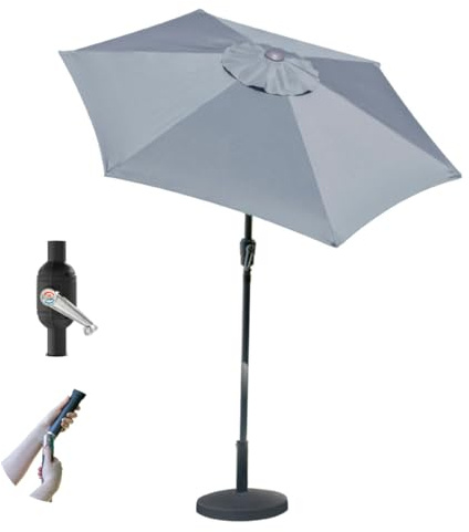 GardenKraft 2m Outdoor Garden Parasols/Tilt & Crank Mechanism / 6 Steel Ribs/UV 30 Protection/Durable Polyester Material (Charcoal)