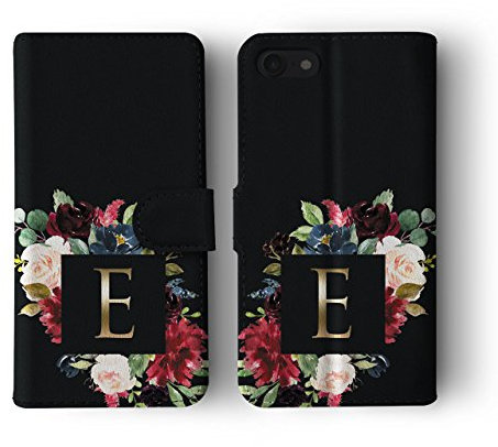 Tirita Personalised Leather Flip Wallet Phone Case with Card Holder Compatible with iPhone 13 Pro Max - Floral Gold Monogram Black