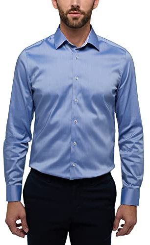 ETERNA Slim Fit Performence Hemd Langarm Twill Mittelblau Größe 38