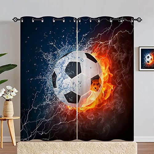ANHOPE Sport Thema Flamme Fußball Vorhänge mit Ösen Blickdichte Gardinen Thermo Vorhang Blackout Curtain Schlafzimmer Wohnzimmer Kinder Jungen Mädchen Verdunklungsvorhänge 2er Set H 183 x B 117 cm