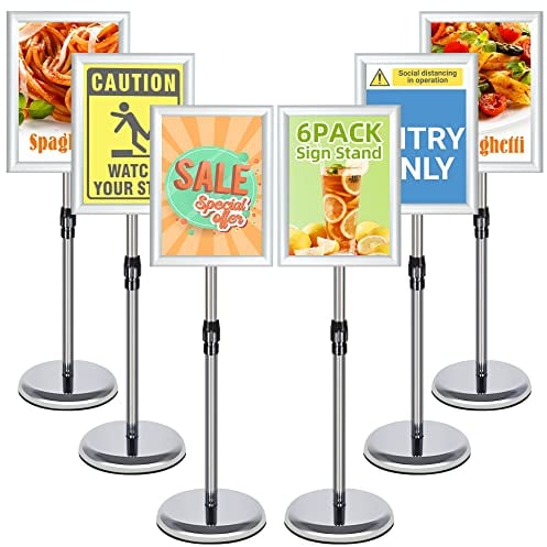 VAIIGO 6 Stück Infoständer DIN A4 | Höhenverstellbar & drehbar Aluminium Plakatständer Posterständer | Kundenstopper, Werbeständer, Aufsteller für Menü,Büro,Events & Werbung | Silber