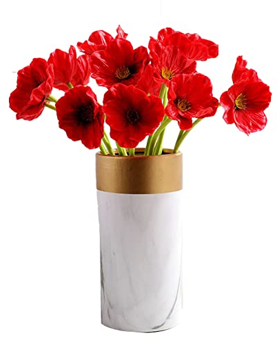 Grekywin Künstliche rote Mohnblumen, Seidenstoff, Kunstblumen, Blumenstrauß für Veteranen, Geschenk, Heimdekoration, Blumenarrangement, Tafelaufsätze für den Tisch, 12 Stück