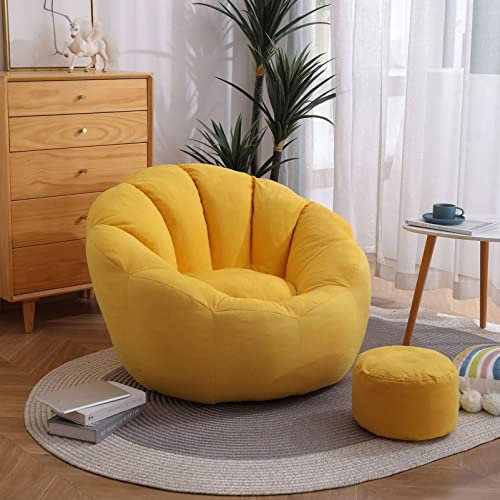 DTLEO Sillones Suaves Puff Funda para Sillón Sofá Perezoso Fundas Clásicas de Puff (SIN Relleno) Infantiles o Cojin de Suelo para Decoracion Habitacion Juvenil,Amarillo