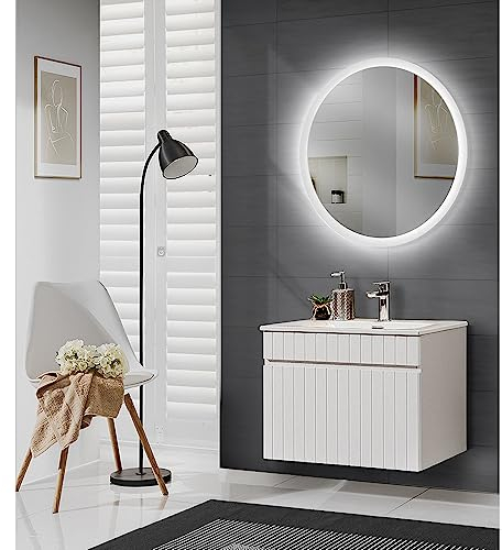 Lomadox Badezimmer Waschplatz Set 60cm Waschtisch mit Unterschrank und LED Spiegel in weiß matt, B/H/T: ca. 61/200/46 cm