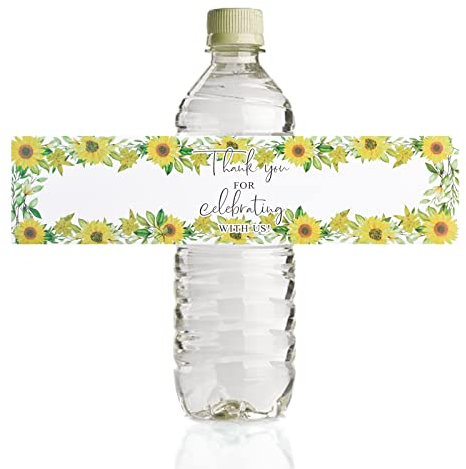URROMA Etichette adesive per bottiglie d'acqua per matrimoni, 50 pezzi, con girasole di ringraziamento per compleanno, baby shower