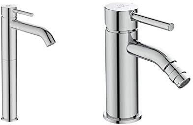 Ideal Standard BC269AA Ceraline Miscelatore lavabo da appoggio, senza asta di comando scarico e piletta, cromato & BC197AA Ceraline Miscelatore bidet, cromato