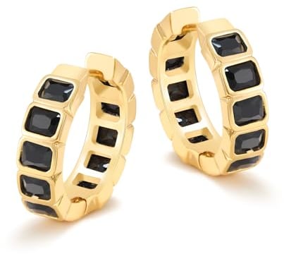 MESOVOR Kristall Creolen Ohrringe für Damen, 18 Karat Vergoldete, Leichte Huggie Ohrringe Schmuck Geschenke (Schwarz)