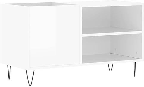 vidaXL Armoire à Disques, Support de Tourne-Disque, Armoire Latérale avec Rangement, Buffet de Salon, Moderne, Blanc Brillant Bois d'Ingénierie