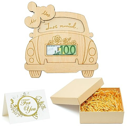 Geldgeschenk Hochzeit,Hochzeitsgeschenke für Brautpaar,Geldgeschenke zur Hochzeit,Hochzeitsgeschenke Geld,Hölzern Hochzeitsauto und Karte Hochzeit,Geschenkbox Hochzeit