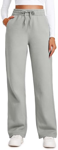 CRZ YOGA Women's Cotton Fleece Lined Sweatpants Straight Leg Casual Lounge Joggers - 30 Winter Thermal Comfy Pants with Pockets Sterling 10