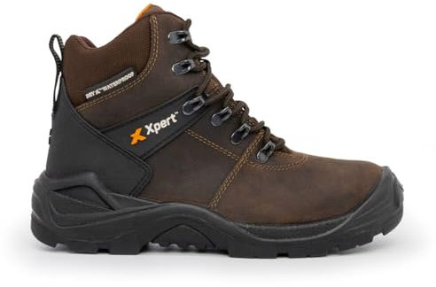 Xpert - Typhoon S3 Safety Boots. Lace Up Steel Toe Cap Shoes, Comfortable And Waterproof Work Boots For Men. S3 Rating With Midsole Design For Safety and Ankle Support (Brown, UK10.5)