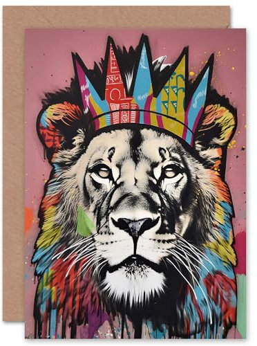 Artery8 Löwe Mit Königskrone Collage Graffiti Bunt Pop Vatertagskarte