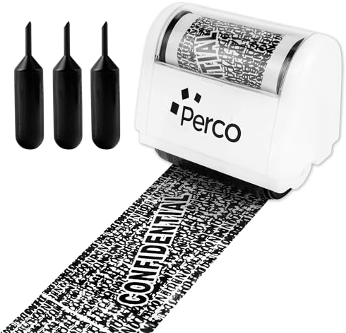 Perco Identitätsdiebstahlschutz-Rollenstempel-Set, Datenschutzwerkzeug mit 3 Nachfülltinten im Lieferumfang enthalten, effektiver Schutz sensibler Informationen auf Post, Dokumenten, Etiketten - 3,8
