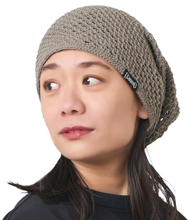 CHARM Leichte Crochet Sommermütze Herren, Dünne Mütze Damen aus 100% Baumwolle, Long Beanie Beret Cap, Handgefertigte Strickmütze Mesh Häkelmütze