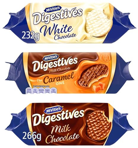Digestive Biscuits Bundle With White Chocolate 232g and Caramel 250g and Milk Chocolate 266g (Pack of 3)
